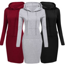 Load image into Gallery viewer, Velvet Hooded Hoodies Dress Women 2019 Autumn Winter Sweatshirts Long Sleeve Hoodies Pockets Sweatshirt Hoody Pullovers Dresses