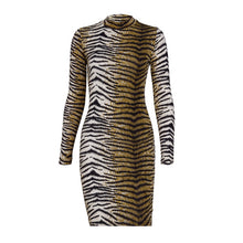 Load image into Gallery viewer, Hugcitar long sleeve high neck leopard print sexy bodycon mini dress 2019 autumn winter women fashion Christmas party clothes