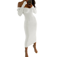 Load image into Gallery viewer, womens  cute style v-neck solid autumn woman dress comfortable sheath slim fashion cold shoulder female dress