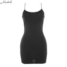 Load image into Gallery viewer, Macheda 2018 New Summer Black And White Ladies Sexy Halter Sheath Dress Tight Solid Color Sleeveless Backless Beach Dress