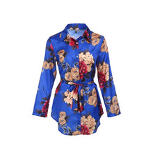Load image into Gallery viewer, Women Floral Satin Silk Long Sleeve Ladies T Shirt Tops Loose Short Mini Dress Summer Beach Dress