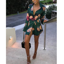 Load image into Gallery viewer, Women Floral Satin Silk Long Sleeve Ladies T Shirt Tops Loose Short Mini Dress Summer Beach Dress