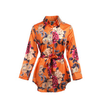 Load image into Gallery viewer, Women Floral Satin Silk Long Sleeve Ladies T Shirt Tops Loose Short Mini Dress Summer Beach Dress