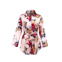 Load image into Gallery viewer, Women Floral Satin Silk Long Sleeve Ladies T Shirt Tops Loose Short Mini Dress Summer Beach Dress