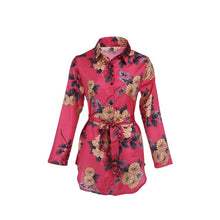Load image into Gallery viewer, Women Floral Satin Silk Long Sleeve Ladies T Shirt Tops Loose Short Mini Dress Summer Beach Dress